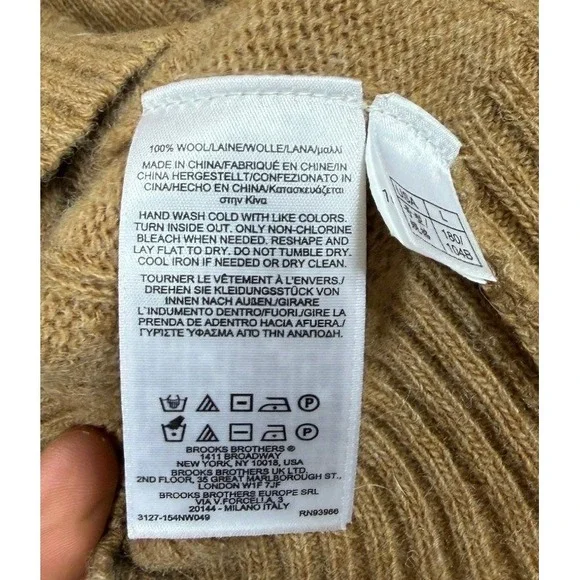 Brooks Brothers Sweater Mens L Tan Cable Knit 1/4 Zip Wool Mock Neck Pullover - Picture 5 of 9